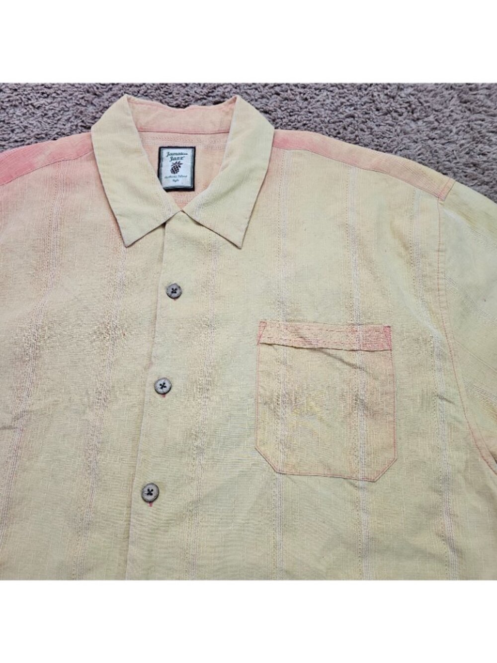 Jamaica Jaxx Button Up Shirt Mens XXL Yellow Hawaiian Silk Short Sleeve Top - Picture 3 of 10